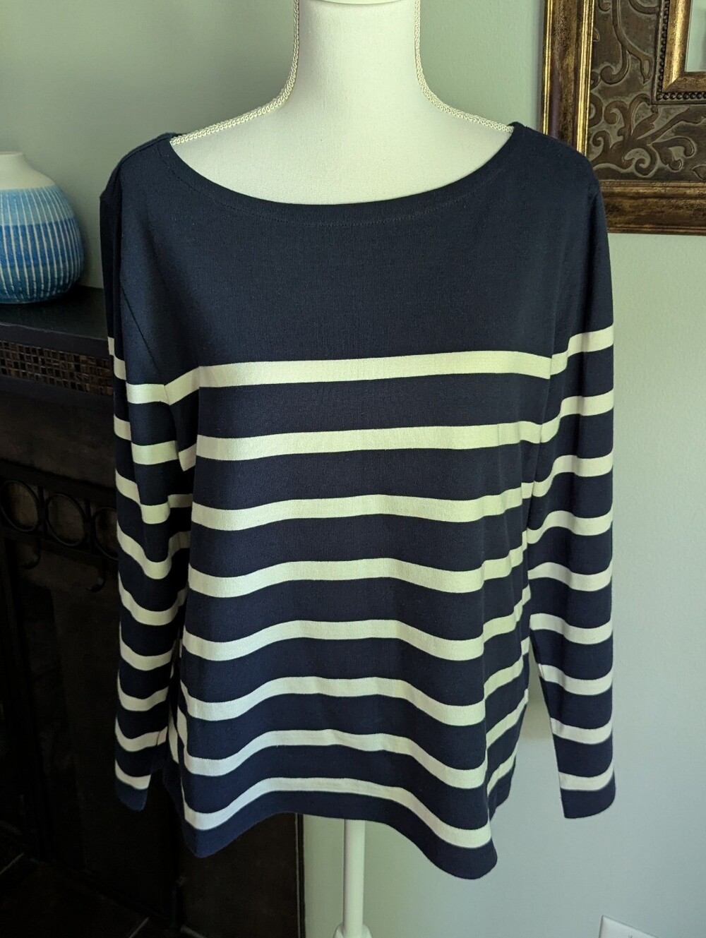 J.Crew Women's XL Classic Mariner Cloth Boatneck T-shirt Navy Stripe Cotton Knit